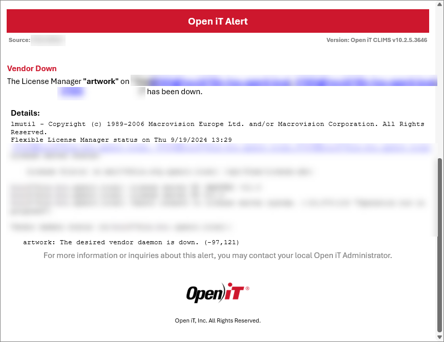 Vendor Daemon Down Alert