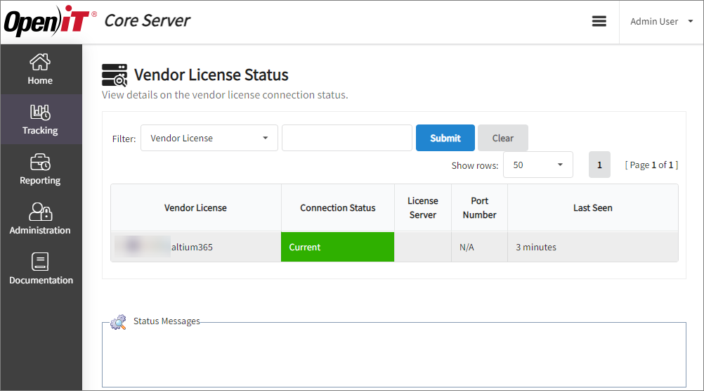Core Reporting Server Alerts and Notification: Vendor License Status