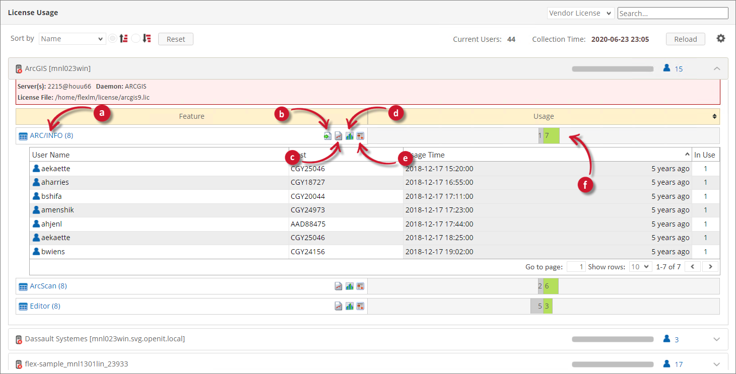 License Monitor Portal Details View: Features