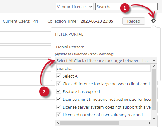 License Monitor Portal Filter Portal