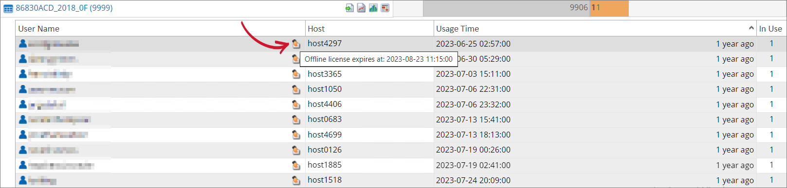 License Monitor Portal Details View: Offline License Expiration