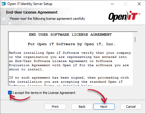Identity Server Installation: End-User License Agreement